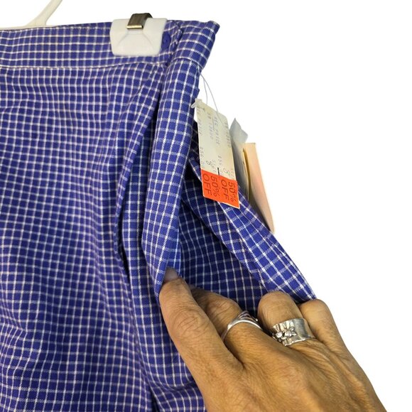 Susan Bristol 1980s Size 8 Pleated Wrap Skort Blue White Plaid Deadstock - Picture 7 of 11